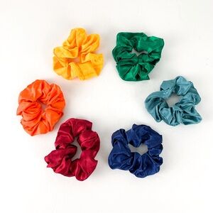 Satin scrunchie set of six multicolor rainbow colored hair bands